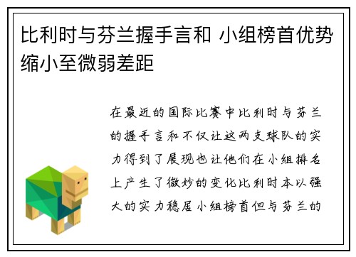 比利时与芬兰握手言和 小组榜首优势缩小至微弱差距